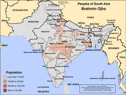Map of Brahmin Ojha in India