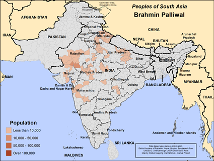 Map of Brahmin Palliwal in India