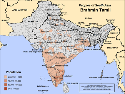 Map of Brahmin Tamil in India