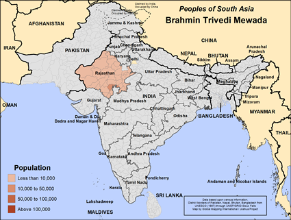 Map of Brahmin Trivedi Mewada in India