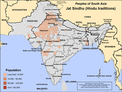 Map of Jat Sindhu (Hindu traditions) in Pakistan