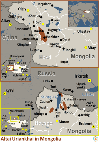 Map of Uriankhai, Altai in Mongolia