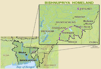 Map of Bishnupriya Manipuri in Bangladesh