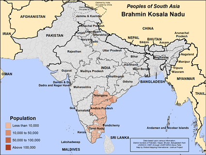 Map of Brahmin Kosala Nadu in India