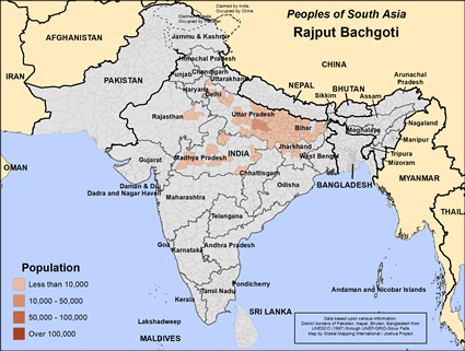 Map of Rajput Bachgoti in India