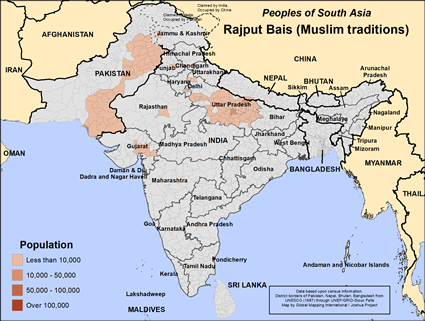 Map of Rajput Bais (Muslim traditions) in Pakistan