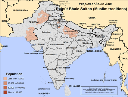 Map of Rajput Bhale Sultan (Muslim traditions) in India