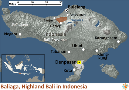 Map of Baliaga, Highland Bali in Indonesia