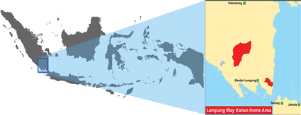 Map of Lampung Way Kanan in Indonesia