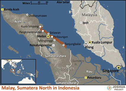 Map of Malay, Sumatera North in Indonesia