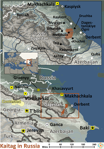 Map of Kaitag in Russia