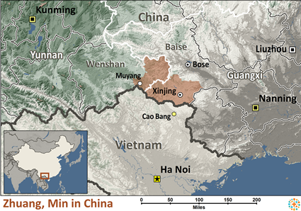 Map of Zhuang, Minz in China