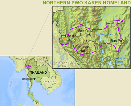 Map of Karen, Pwo Northern in Thailand