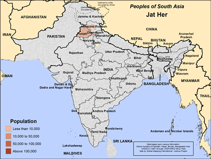 Map of Jat Her (Hindu traditions) in India