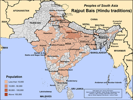 Map of Rajput Bais (Hindu traditions) in Pakistan