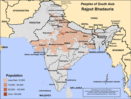 Map of Rajput Bhadauria in India