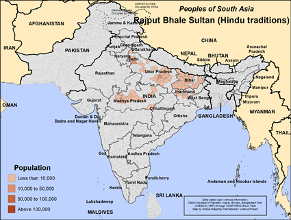Map of Rajput Bhale Sultan (Hindu traditions) in India