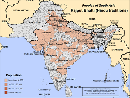 Map of Rajput Bhatti (Hindu traditions) in Pakistan