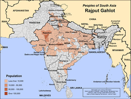 Map of Rajput Gahlot (Hindu traditions) in India