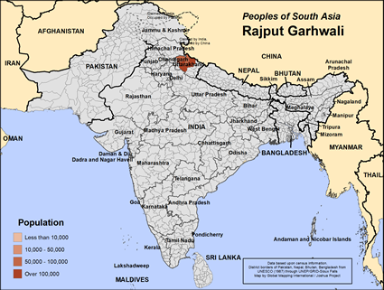 Map of Rajput Garhwali in India