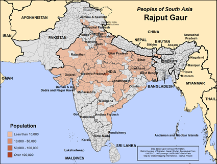 Map of Rajput Gaur in India