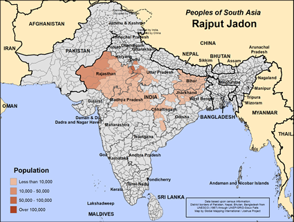 Map of Rajput Jadon in India