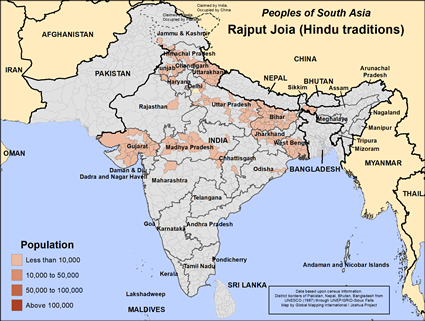Map of Rajput Joia (Hindu traditions) in India