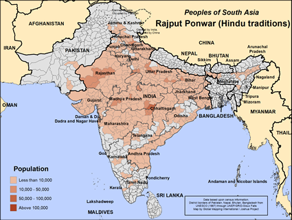 Map of Rajput Ponwar (Hindu traditions) in Pakistan