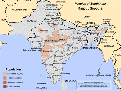 Map of Rajput Sisodia in India