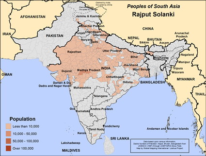 Map of Rajput Solanki in India