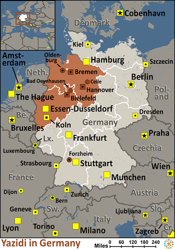 Map of Yazidi in Germany