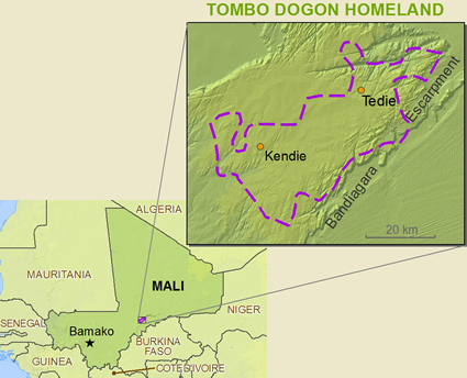 Map of Dogon, Tombo in Mali