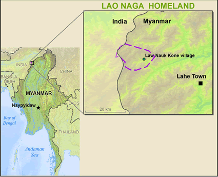 Map of Naga, Lao in Myanmar (Burma)