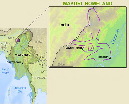 Map of Naga, Makuri in Myanmar (Burma)