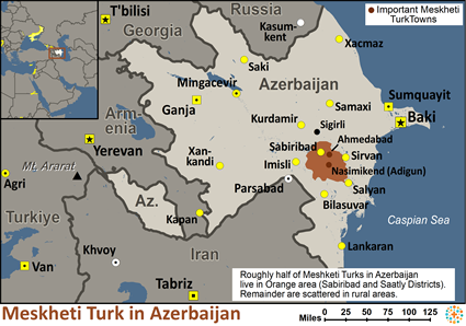 Map of Turk, Meskhetian in Azerbaijan