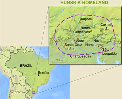 Map of Hunsrik in Brazil