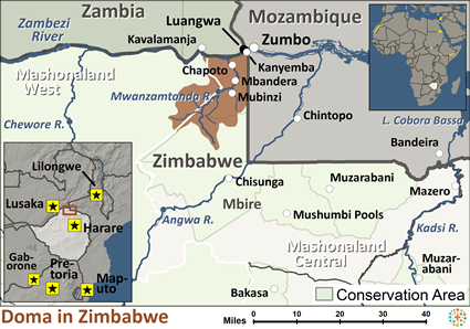 Map of Doma, Vadoma in Zimbabwe
