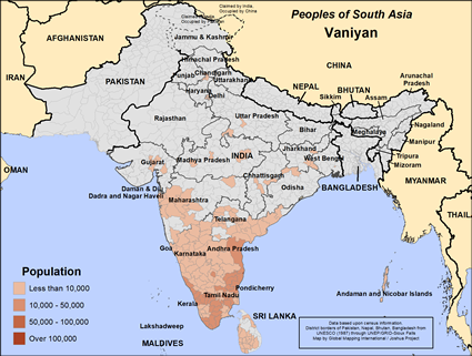 Map of Vaniyan in Sri Lanka