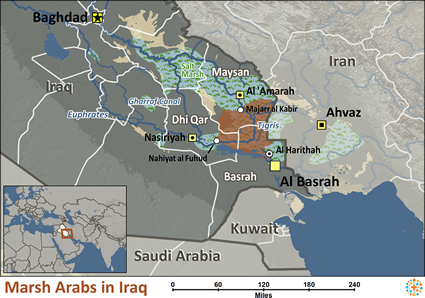 Map of Arab, Marsh in Iraq