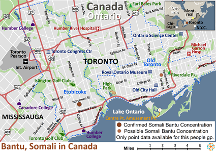 Map of Somali Bantu in Canada