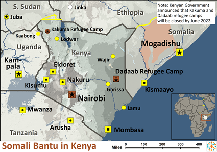 Map of Somali Bantu in Kenya