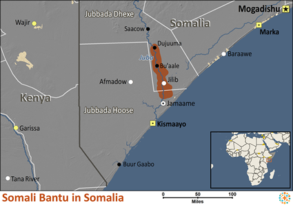 Map of Somali Bantu in Somalia