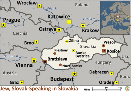 Map of Jewish, Slovak-speaking in Slovakia