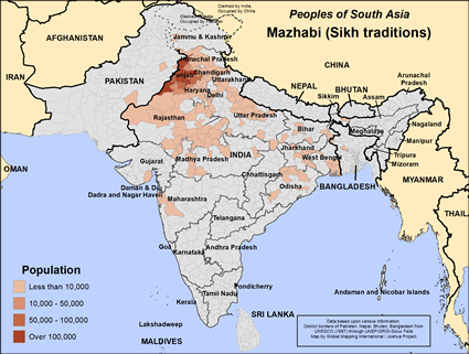 Map of Mazhabi (Sikh traditions) in India
