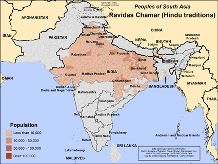Map of Ravidas Chamar (Hindu traditions) in India