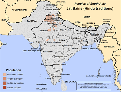 Map of Jat Bains (Hindu traditions) in India