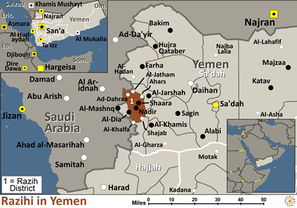 Map of Razihi in Yemen