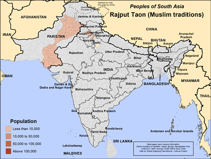 Map of Rajput Taon (Muslim traditions) in Pakistan