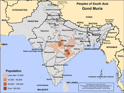 Map of Gond Muria in India