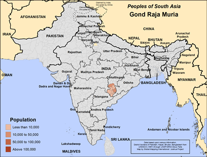 Map of Gond Raja Muria in India